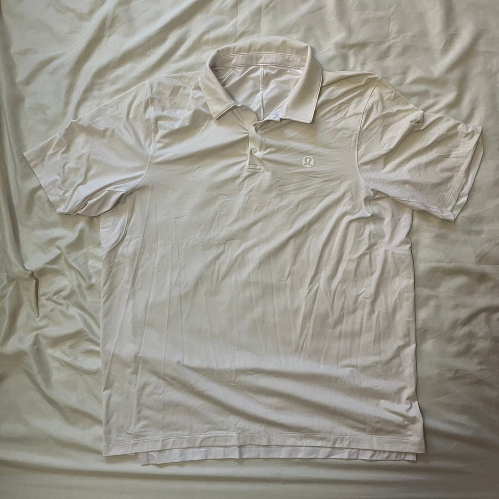Lululemon Mens XL White Short Sleeve Activewear Athletic Golf Polo Shirt